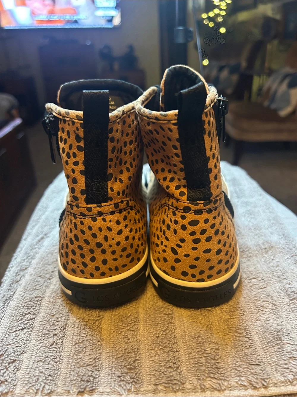 GBG Los Angeles Leopard-Print High-Top Sneakers in Black & Tan